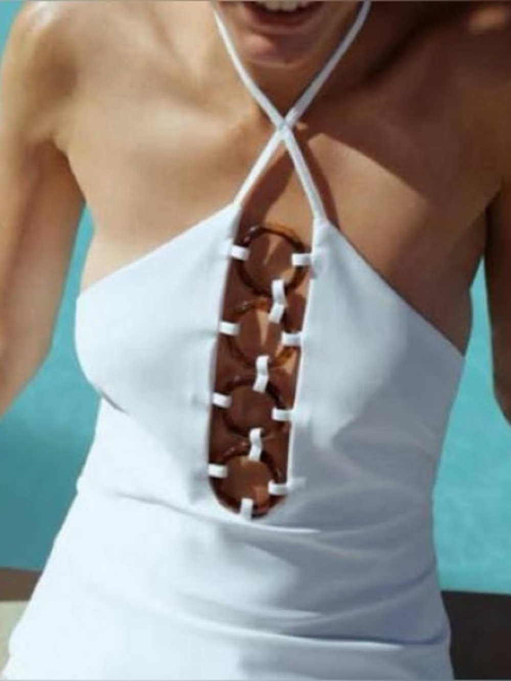 Zara White Halter Set with Tortoiseshell Ring Detail